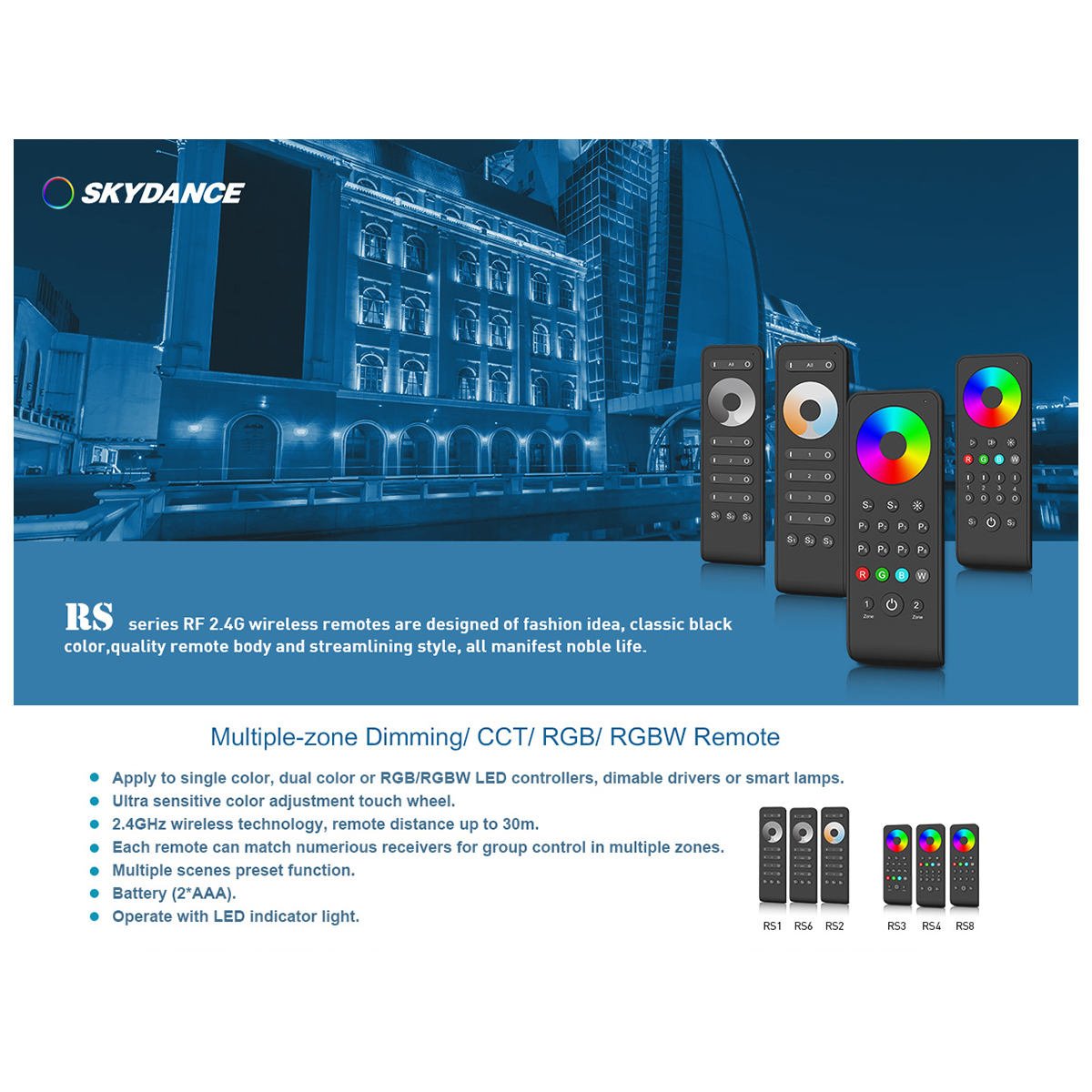 GloboStar® 71574 RS8 SKYDANCE Ασύρματο Χειριστήριο Αφής RF 2.4Ghz 8 Group για όλα τα RGB/RGBW SKYDANCE Controller DC 3V 2 x AAA - IP20 Μαύρο Μ14 x Π5 x Υ1.9cm - 5 Years Warranty - Image 9