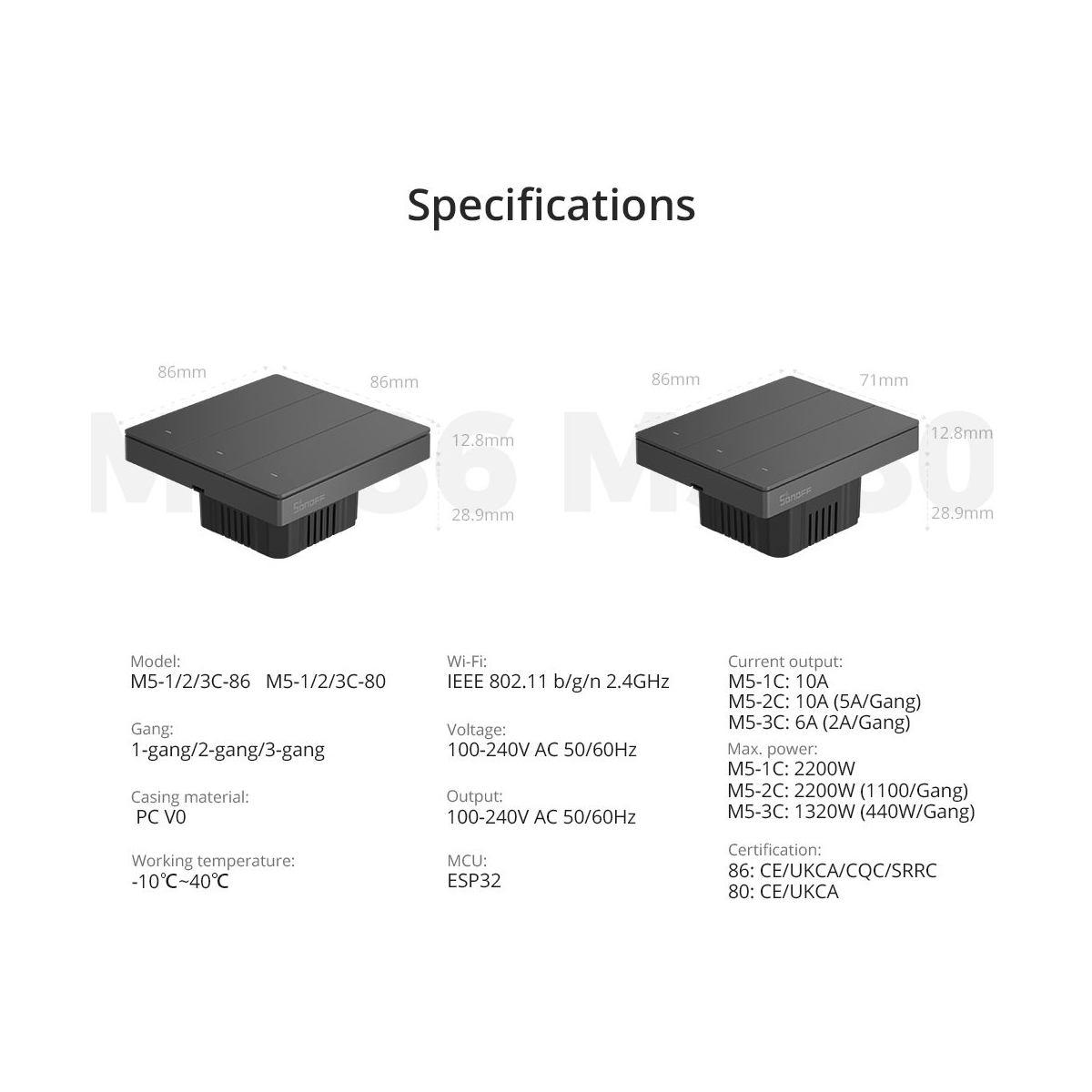 GloboStar® 80088 SONOFF M5-2C-80 SwitchMan Mechanical Smart Switch WiFi & Bluetooth AC 100-240V Max 10A 2200W (5A/Way) 2 Way - Image 19