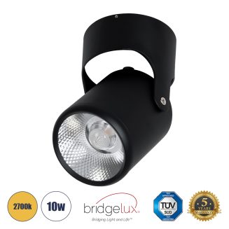 GloboStar® DETRONIC 60505 Επιφανειακό Κινούμενο Spot Downlight LED 10W 1250lm 24° AC 220-240V IP20 Φ9cm x Υ16cm - Στρόγγυλο - Μαύρο - Θερμό Λευκό 2700K - Bridgelux COB - TÜV Certified Driver - 5 Years Warranty