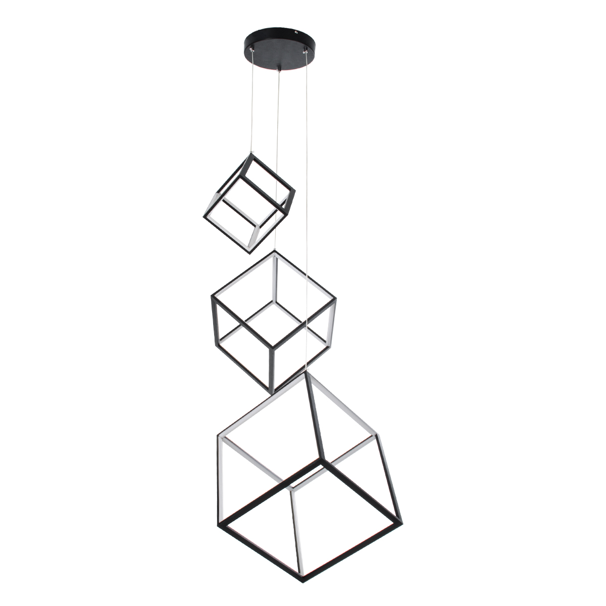 GloboStar® KIBOO-TRIO 60931 Κρεμαστό Φωτιστικό Οροφής Design LED CCT 90W 10350lm 360° AC 220-240V - Εναλλαγή Φωτισμού μέσω Τηλεχειριστηρίου All In One Ψυχρό 6000k+Φυσικό 4500k+Θερμό 2700k Dimmable Μ60 x Π60 x Υ80cm - Μαύρο - 3 Years Warranty - Image 4