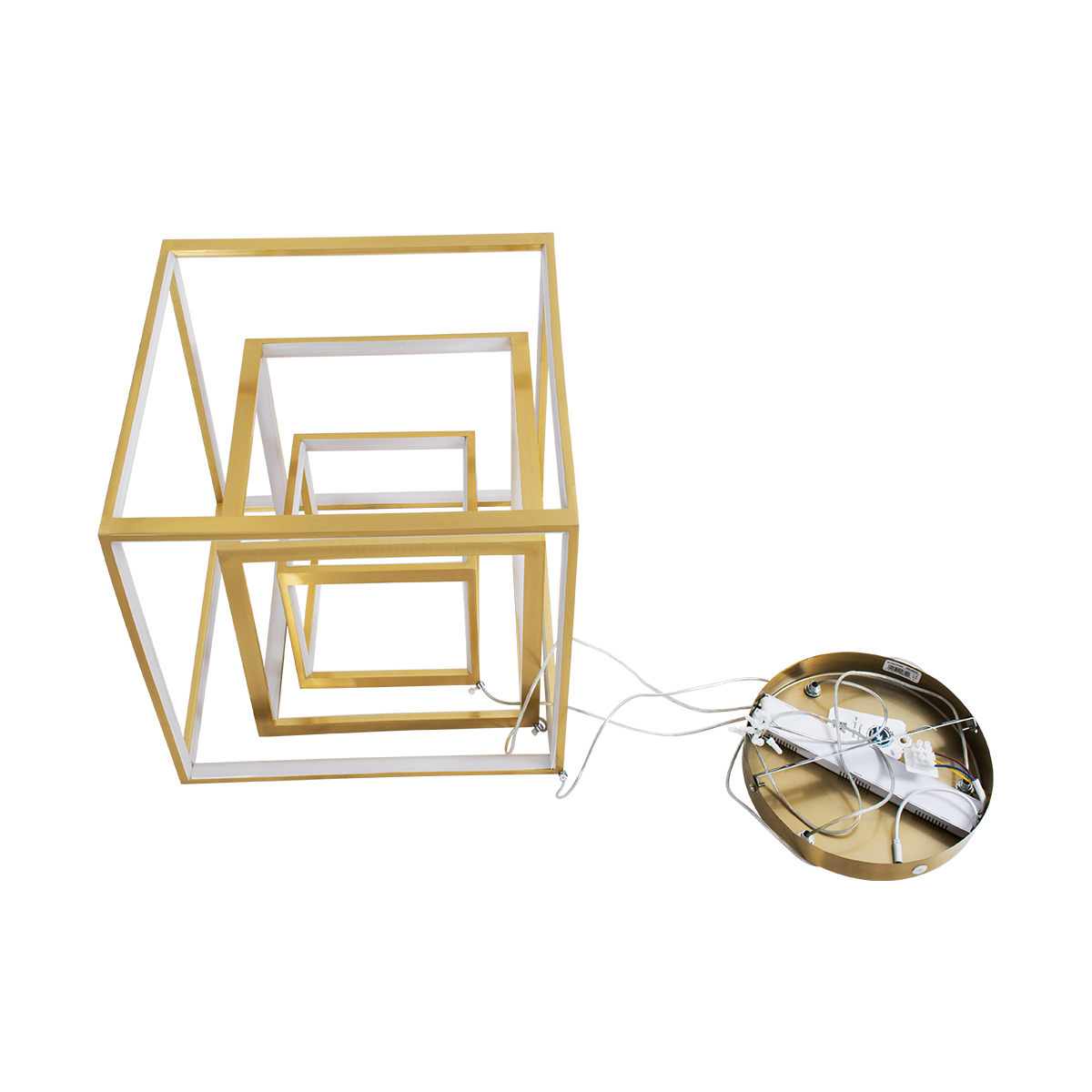 GloboStar® KIBOO-TRIO 60932 Κρεμαστό Φωτιστικό Οροφής Design LED CCT 90W 10350lm 360° AC 220-240V - Εναλλαγή Φωτισμού μέσω Τηλεχειριστηρίου All In One Ψυχρό 6000k+Φυσικό 4500k+Θερμό 2700k Dimmable Μ60 x Π60 x Υ80cm - Χρυσό Πλατίνα - 3 Years Warranty - Image 8