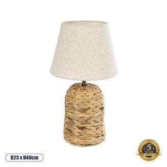 GloboStar® HOLOKAI 01960 Boho Επιτραπέζιο Φωτιστικό Πορτατίφ Μονόφωτο 1 x E27 AC220-240V IP20 - Φ23 x Υ40cm - Μπεζ Φυσική Ράφια Άχυρο με Μπεζ Καπέλο - 5 Χρόνια Εγγύηση