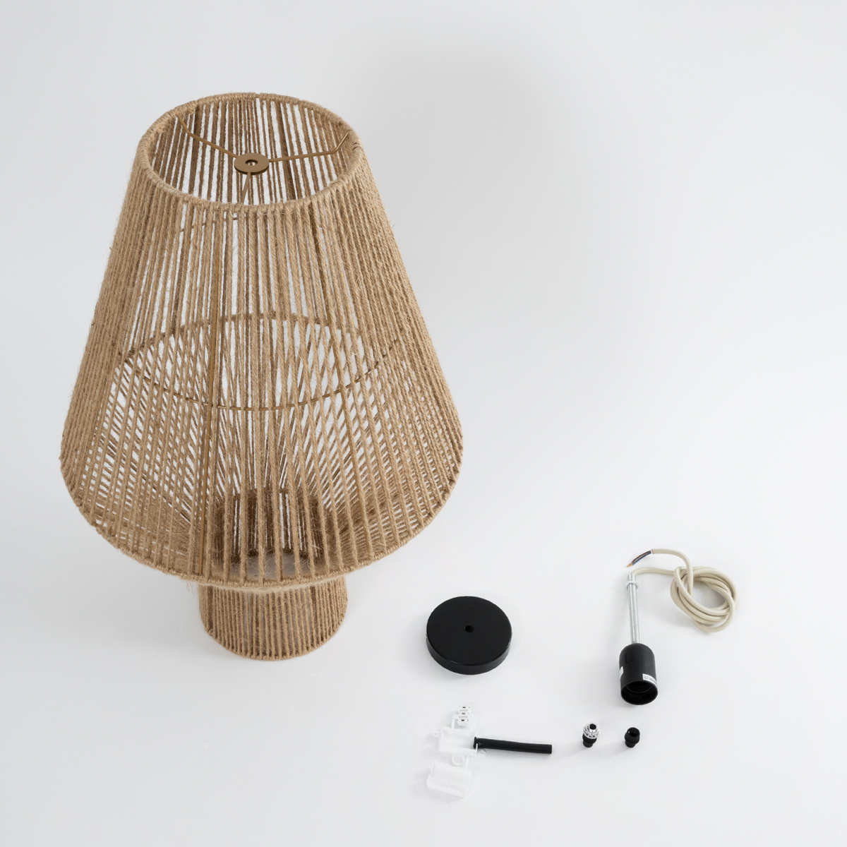 GloboStar® CAYMAN 01853 Boho Κρεμαστό Φωτιστικό Οροφής Μονόφωτο 1 x E27 AC220-240V IP20 - Φ40 x Υ60cm - Μπεζ Λεπτό Σχοινί Τριχιά Πλέγμα - 5 Χρόνια Εγγύηση - Image 10