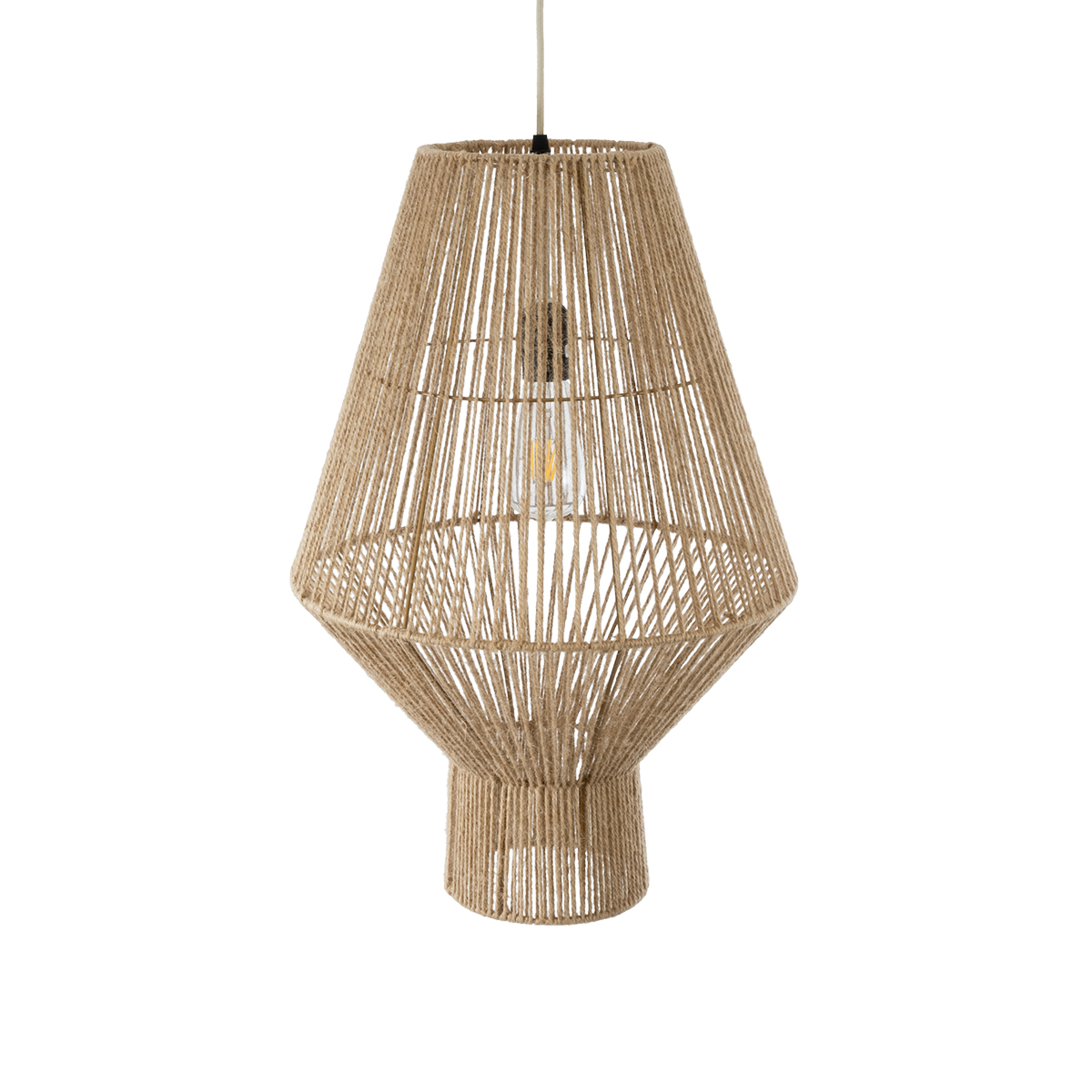 GloboStar® CAYMAN 01853 Boho Κρεμαστό Φωτιστικό Οροφής Μονόφωτο 1 x E27 AC220-240V IP20 - Φ40 x Υ60cm - Μπεζ Λεπτό Σχοινί Τριχιά Πλέγμα - 5 Χρόνια Εγγύηση - Image 7