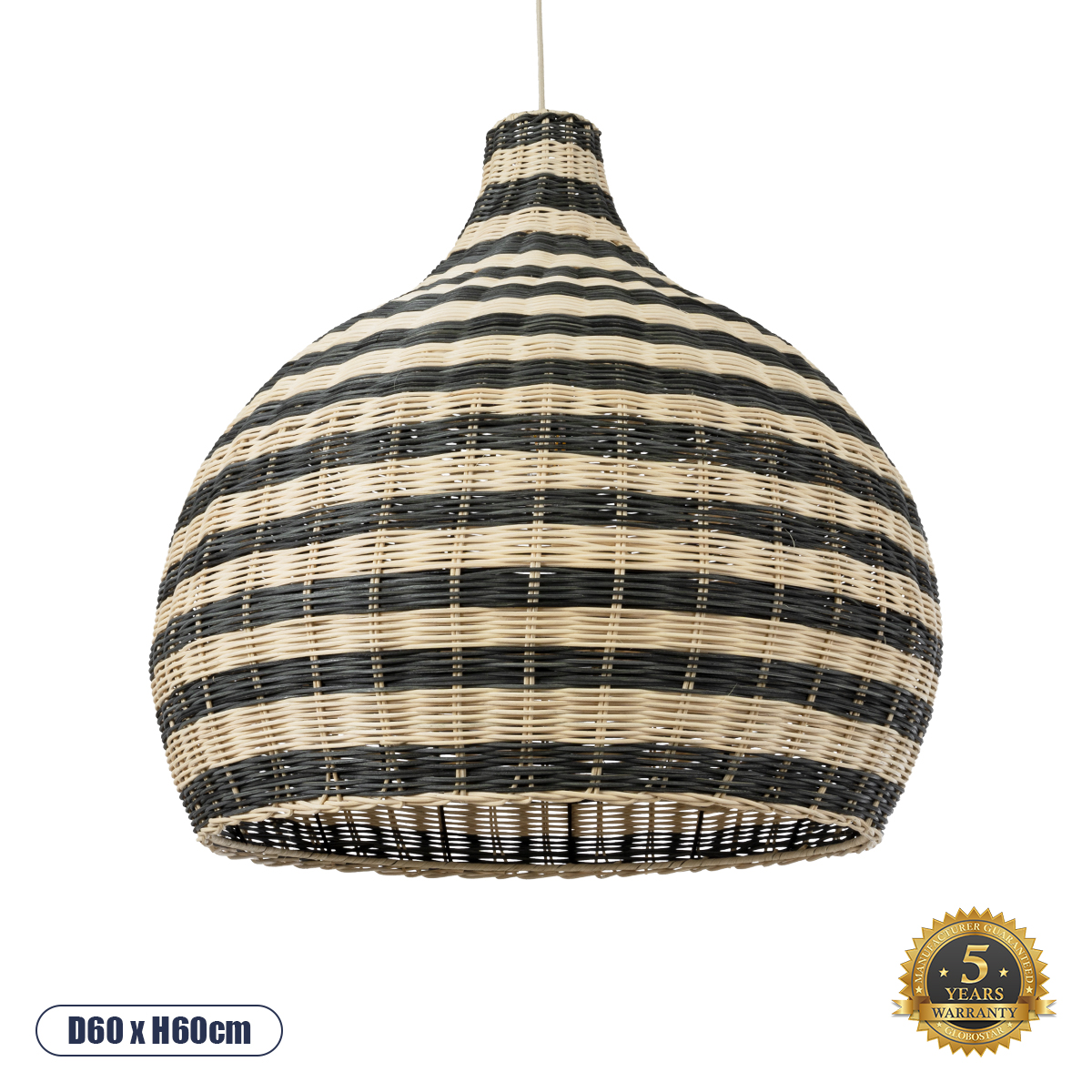 GloboStar® JAMAICA 01955 Boho Κρεμαστό Φωτιστικό Οροφής Μονόφωτο 1 x E27 AC220-240V IP20 - Φ60 x Υ60cm - Μπεζ - Χακί Ξύλινο Πλέγμα Καμπάνα - 5 Χρόνια Εγγύηση