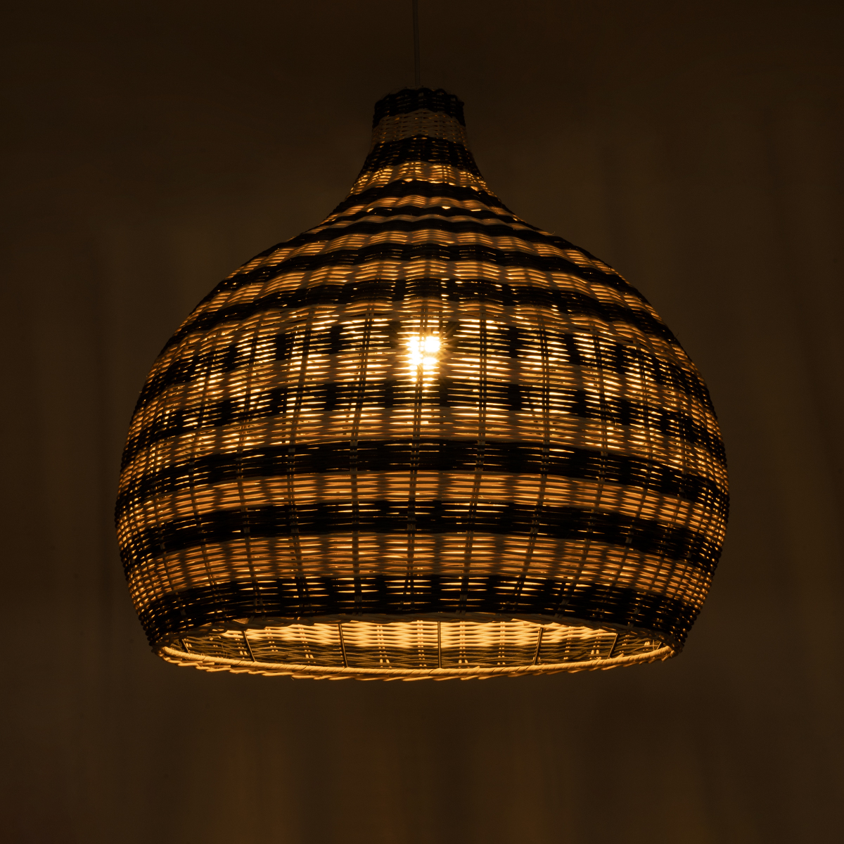 GloboStar® JAMAICA 01955 Boho Κρεμαστό Φωτιστικό Οροφής Μονόφωτο 1 x E27 AC220-240V IP20 - Φ60 x Υ60cm - Μπεζ - Χακί Ξύλινο Πλέγμα Καμπάνα - 5 Χρόνια Εγγύηση - Image 3