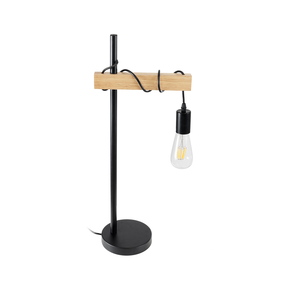 GloboStar® MINDELO 02032 Μοντέρνο Επιτραπέζιο Φωτιστικό Μονόφωτο 1 x E27 AC220-240V IP20 - Μ25 x Π15 x Υ60cm - Μαύρο Μεταλλικό Σώμα με Μπεζ Ξύλινη Βάση - 5 Χρόνια Εγγύηση - Image 7