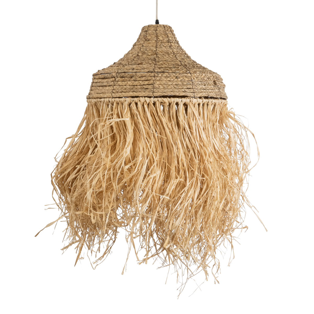GloboStar® PORTOFERRAIO 02185 Boho Φωτιστικό Οροφής Μονόφωτο 1 x E27 AC220-240V IP20 - Φ50 x Υ80cm - Μπεζ με Καφέ Φυσική Ράφια Νήμα Πλέγμα Καμπάνα - 5 Χρόνια Εγγύηση - Image 5