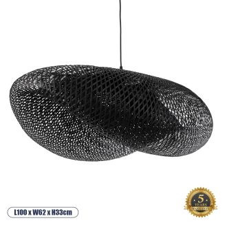 GloboStar® MEXICO 02203 Boho Κρεμαστό Φωτιστικό Οροφής Μονόφωτο 1 x E27 AC220-240V IP20 - Μ100 x Π62 x Υ33cm - Μαύρο Ξύλινο Μπαμπού Πλέγμα - 5 Χρόνια Εγγύηση