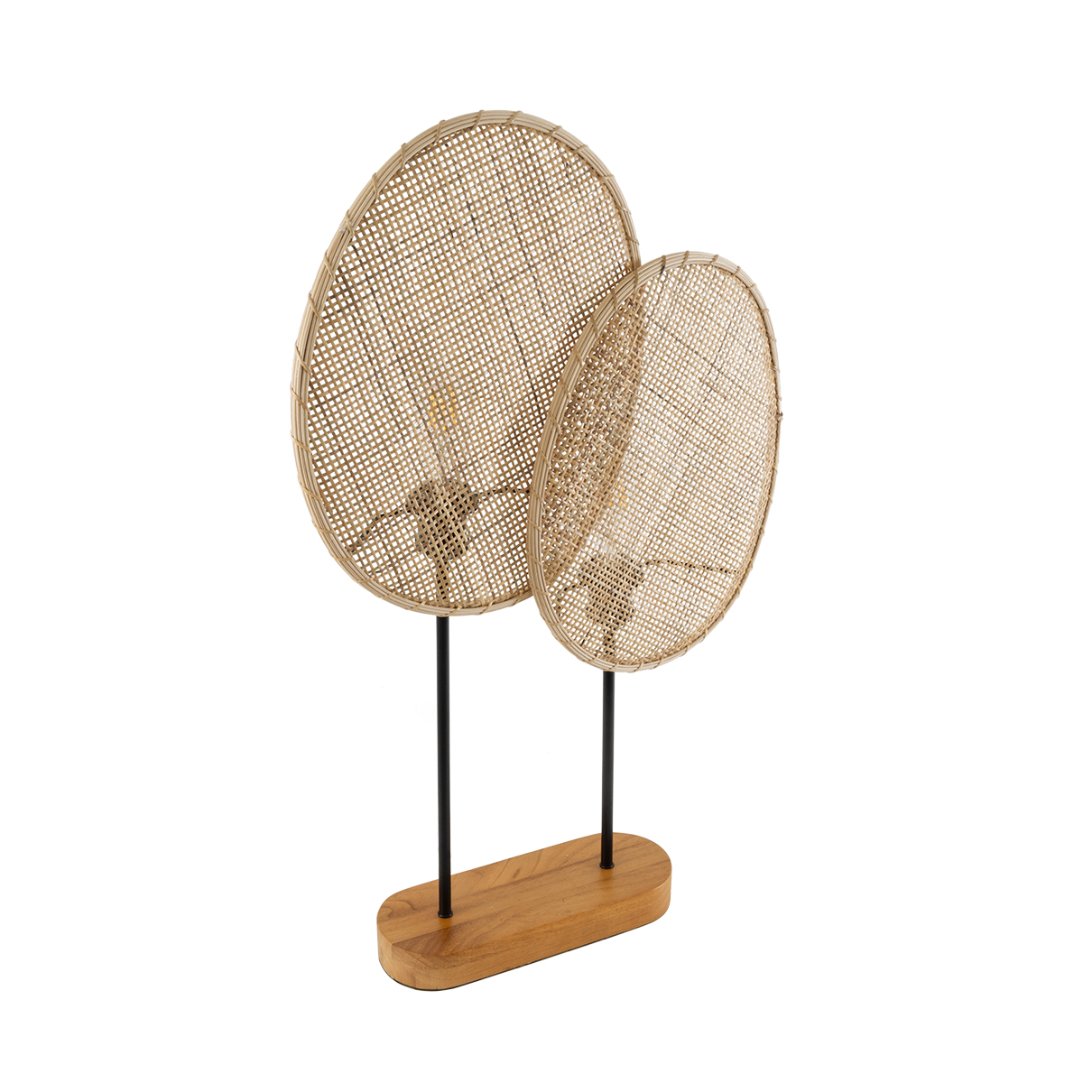 GloboStar® AZUL 02231 Boho Επιτραπέζιο Φωτιστικό Διφωτο 2 x E27 AC220-240V IP20 - Μ45 x Π11 x Υ75cm - Μπεζ Ξύλινο με Μαύρο Μεταλλικό και Μπεζ Ξύλινο Πλέγμα - 5 Χρόνια Εγγύηση - Image 6