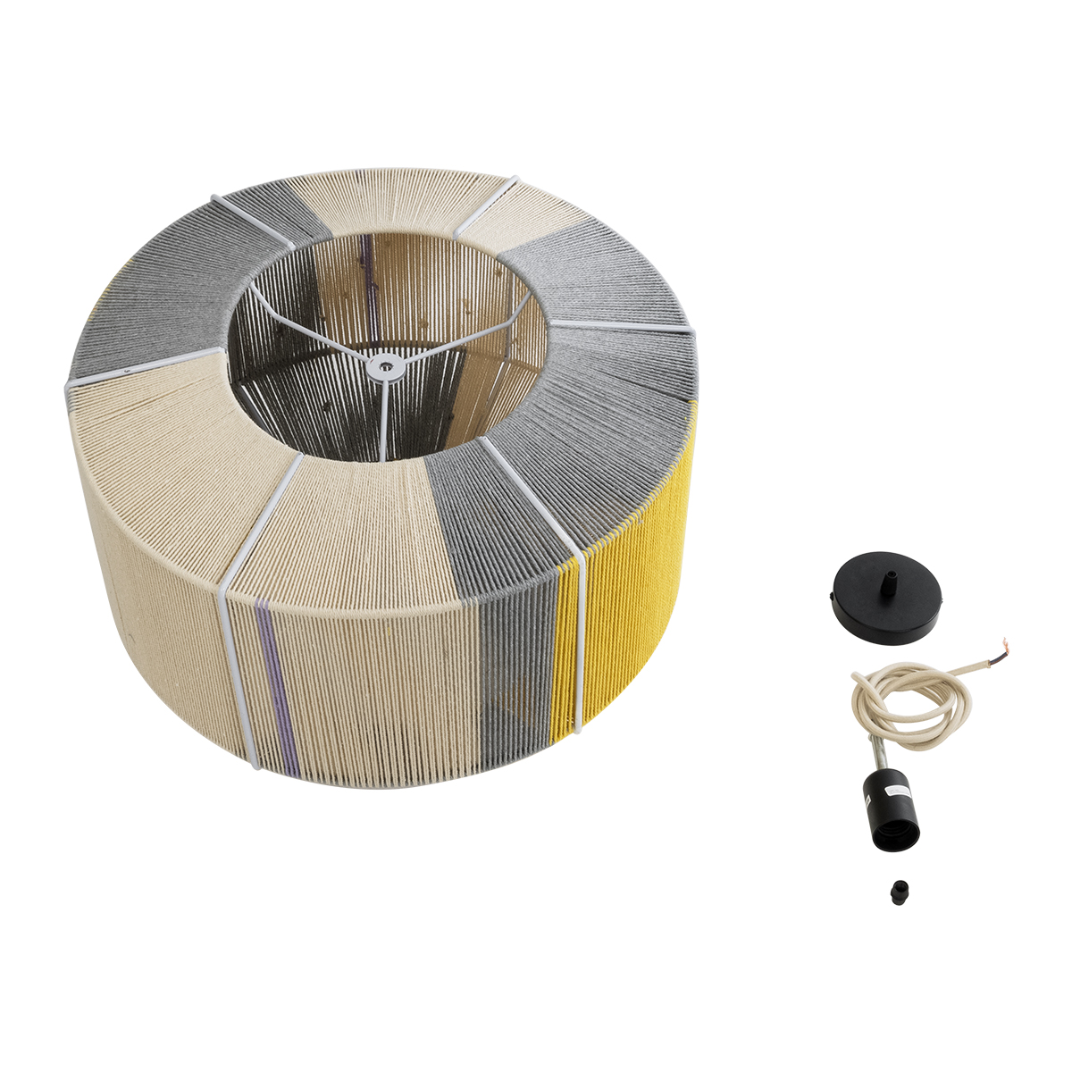GloboStar® HABANA 02290 Boho Κρεμαστό Φωτιστικό Οροφής Μονόφωτο 1 x E27 AC220-240V IP20 - Φ50 x Υ35cm - Γρι με Κίτρινο και Μπεζ - Καφέ με Μωβ Λεπτομέρεια Λεπτό Νήμα Πλέγμα Βαμβακερό Καπέλο - 5 Χρόνια Εγγύηση - Image 10
