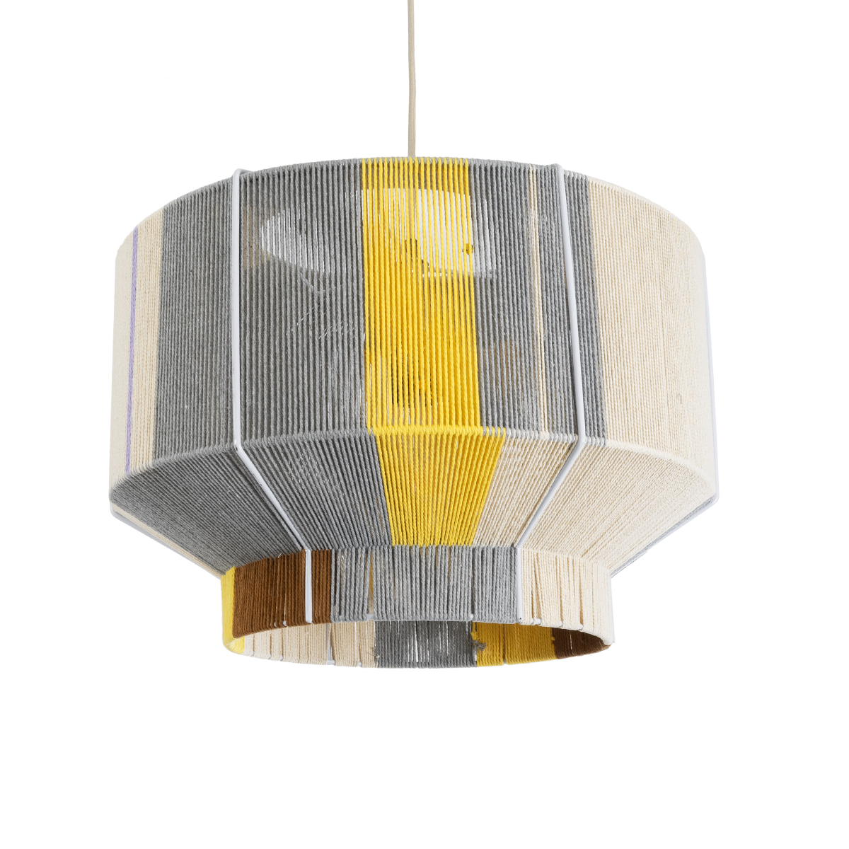 GloboStar® HABANA 02290 Boho Κρεμαστό Φωτιστικό Οροφής Μονόφωτο 1 x E27 AC220-240V IP20 - Φ50 x Υ35cm - Γρι με Κίτρινο και Μπεζ - Καφέ με Μωβ Λεπτομέρεια Λεπτό Νήμα Πλέγμα Βαμβακερό Καπέλο - 5 Χρόνια Εγγύηση - Image 2