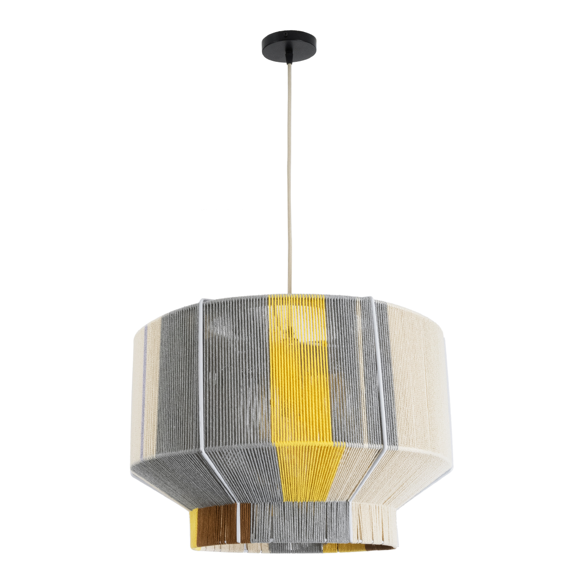 GloboStar® HABANA 02290 Boho Κρεμαστό Φωτιστικό Οροφής Μονόφωτο 1 x E27 AC220-240V IP20 - Φ50 x Υ35cm - Γρι με Κίτρινο και Μπεζ - Καφέ με Μωβ Λεπτομέρεια Λεπτό Νήμα Πλέγμα Βαμβακερό Καπέλο - 5 Χρόνια Εγγύηση - Image 4