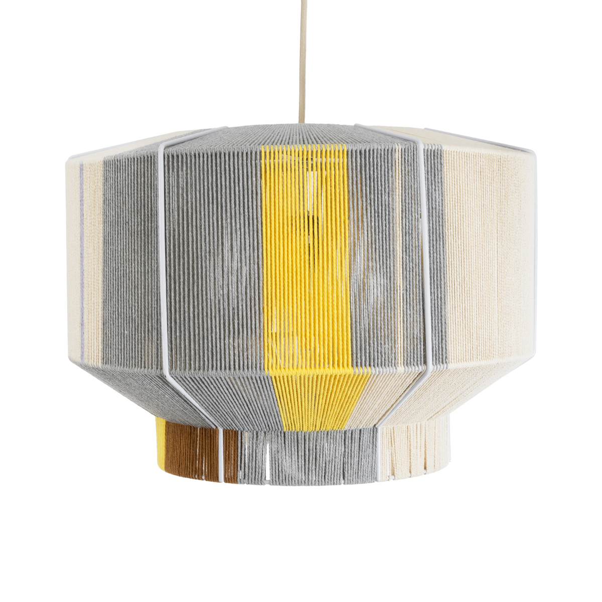GloboStar® HABANA 02290 Boho Κρεμαστό Φωτιστικό Οροφής Μονόφωτο 1 x E27 AC220-240V IP20 - Φ50 x Υ35cm - Γρι με Κίτρινο και Μπεζ - Καφέ με Μωβ Λεπτομέρεια Λεπτό Νήμα Πλέγμα Βαμβακερό Καπέλο - 5 Χρόνια Εγγύηση - Image 5