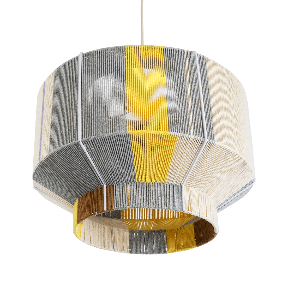 GloboStar® HABANA 02290 Boho Κρεμαστό Φωτιστικό Οροφής Μονόφωτο 1 x E27 AC220-240V IP20 - Φ50 x Υ35cm - Γρι με Κίτρινο και Μπεζ - Καφέ με Μωβ Λεπτομέρεια Λεπτό Νήμα Πλέγμα Βαμβακερό Καπέλο - 5 Χρόνια Εγγύηση - Image 6