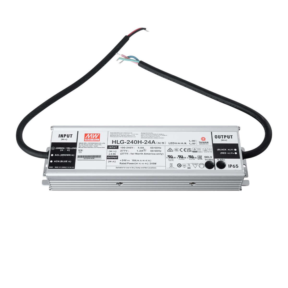 GloboStar® HLG-240H-24A 90793 MEANWELL Αδιάβροχο Ρυθμιζόμενο Μεταλλικό Τροφοδοτικό SELV για Προϊόντα LED 240W 10A - AC 220-240V σε DC 24V - Ρυθμιζόμενο από 22.4VDC έως 25.6VDC - Αδιάβροχο IP65 Μ24.4 x Π6.8 x Υ3.88cm - 3 Years Warranty - Image 4