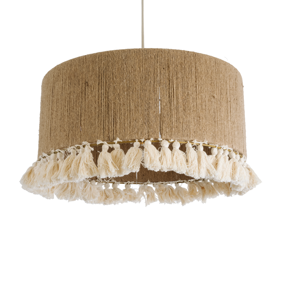 GloboStar® PUERTORICO 02094 Boho Κρεμαστό Φωτιστικό Οροφής Τρίφωτο 3 x E27 AC220-240V IP20 - Φ50 x Υ27cm - Μπεζ με Λευκό Λεπτό Νήμα Πλέγμα Βαμβακερό Καπέλο - 5 Χρόνια Εγγύηση - Image 2