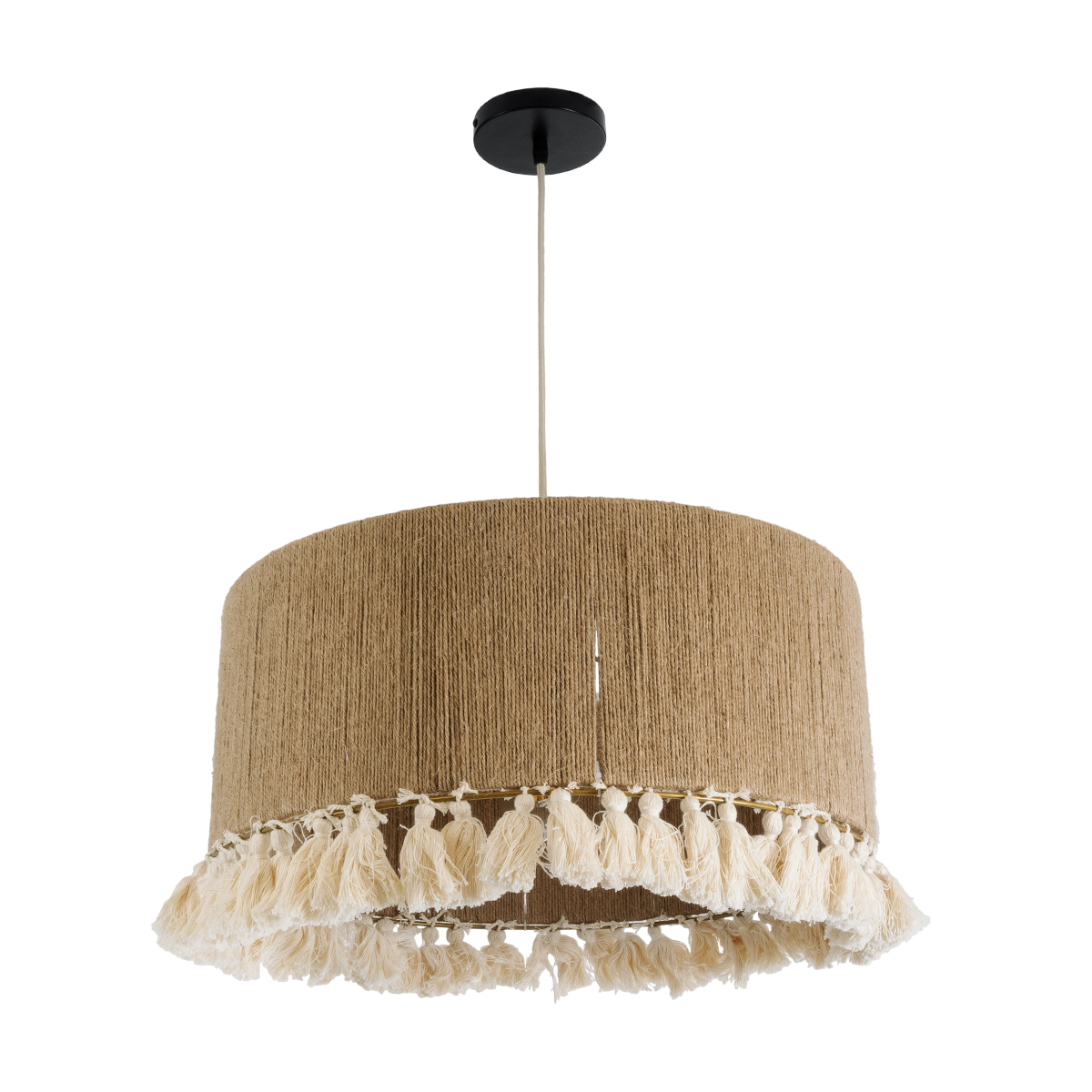 GloboStar® PUERTORICO 02094 Boho Κρεμαστό Φωτιστικό Οροφής Τρίφωτο 3 x E27 AC220-240V IP20 - Φ50 x Υ27cm - Μπεζ με Λευκό Λεπτό Νήμα Πλέγμα Βαμβακερό Καπέλο - 5 Χρόνια Εγγύηση - Image 4