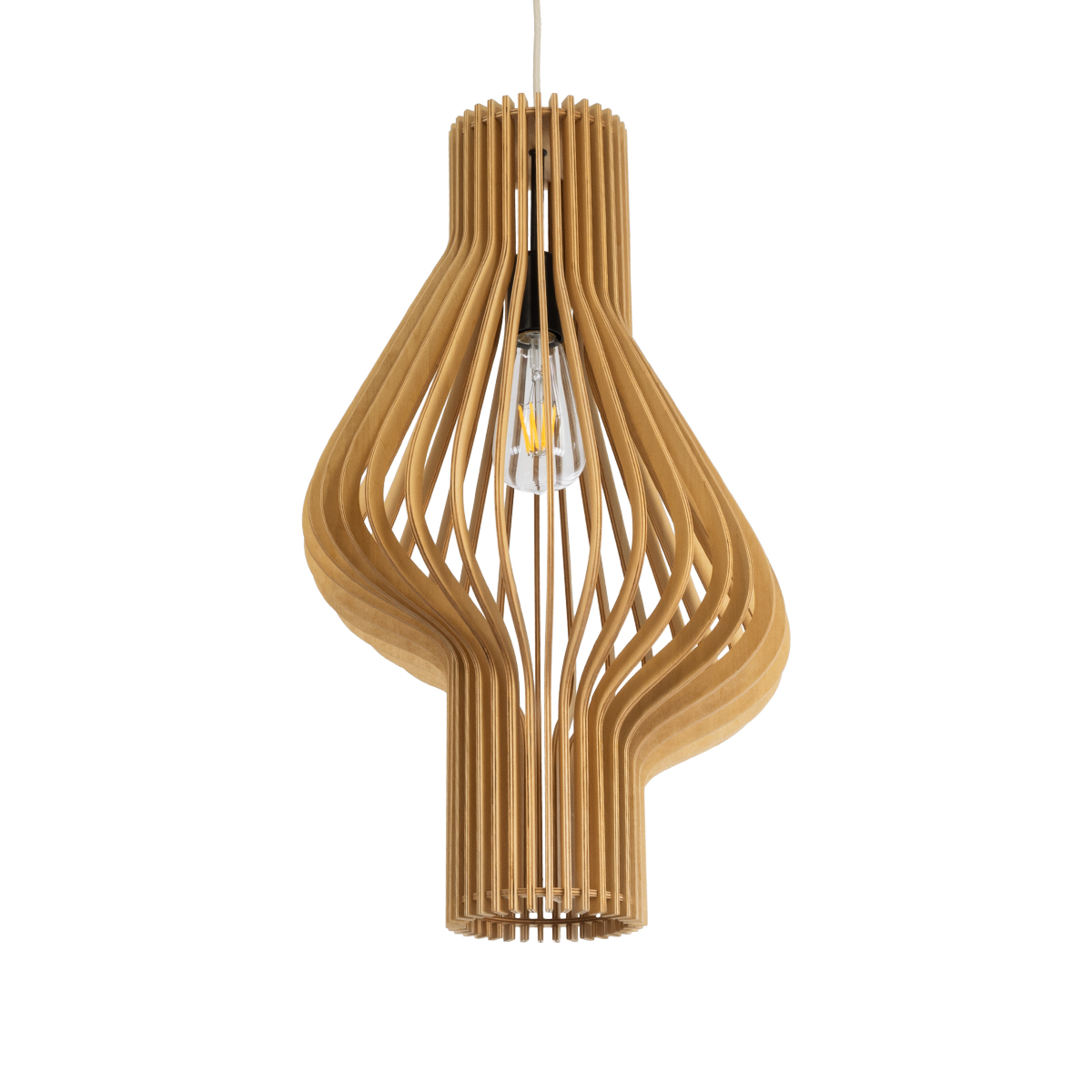 GloboStar® MIHIRO 02172 Boho Κρεμαστό Φωτιστικό Οροφής Μονόφωτο 1 x E27 AC220-240V IP20 - Φ32 x Υ56cm - Καφέ Ξύλινο Πλέγμα - 5 Χρόνια Εγγύηση - Image 2