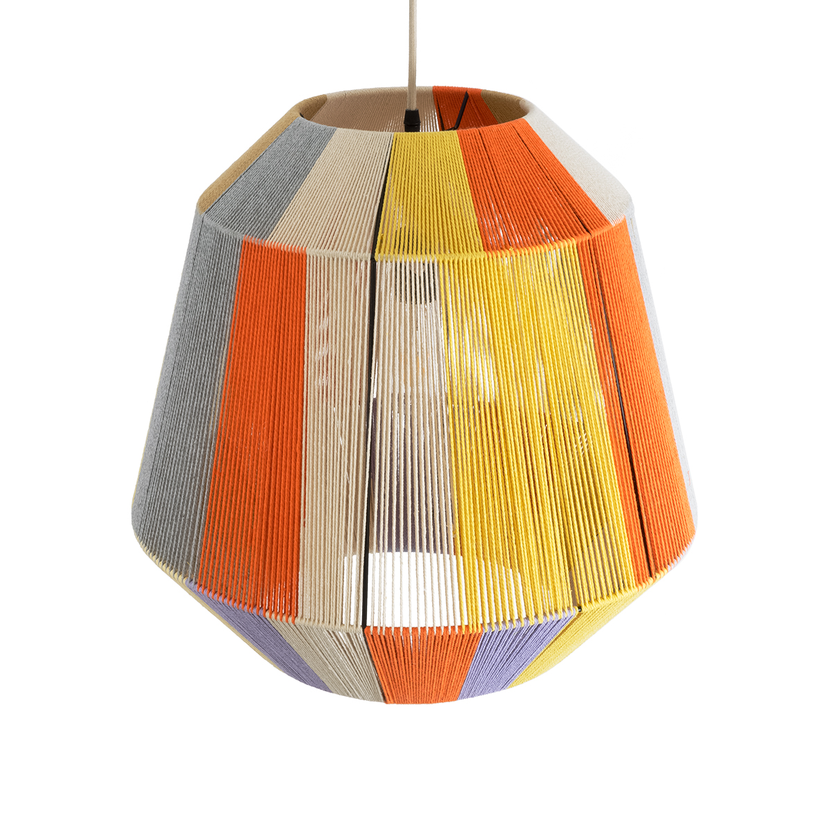 GloboStar® CORRALEJO 02188 Boho Κρεμαστό Φωτιστικό Οροφής Μονόφωτο 1 x E27 AC220-240V IP20 - Φ50 x Υ50cm - Μπεζ με Λευκό και Γρι με Πορτοκαλί Λεπτό Νήμα Βαμβακερό Πλέγμα Καμπάνα - 5 Χρόνια Εγγύηση - Image 7