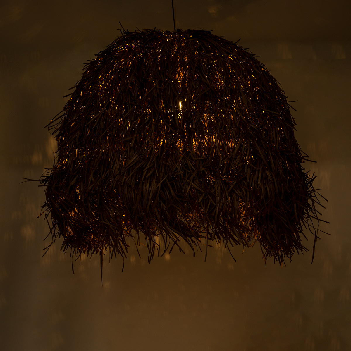 GloboStar® GUADELOUPE 02295 Boho Κρεμαστό Φωτιστικό Οροφής Μονόφωτο 1 x E27 AC220-240V IP20 - Φ120 x Υ100cm - Καφέ Σκούρο Φυσική Ράφια Νήμα Πλέγμα Καμπάνα - 5 Χρόνια Εγγύηση - Image 3