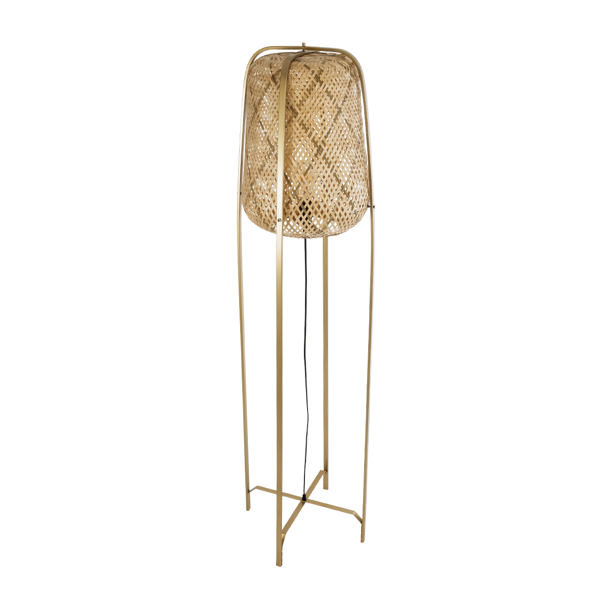 GloboStar® MEILANI 02301 Boho Επιδαπέδιο Φωτιστικό Μονόφωτο 1 x E27 AC220-240V IP20 - Φ40 x Υ150cm - Χρυσό Μεταλλικό με Μπεζ Ξύλινο Ρατάν Πλέγμα - 5 Χρόνια Εγγύηση - Image 5