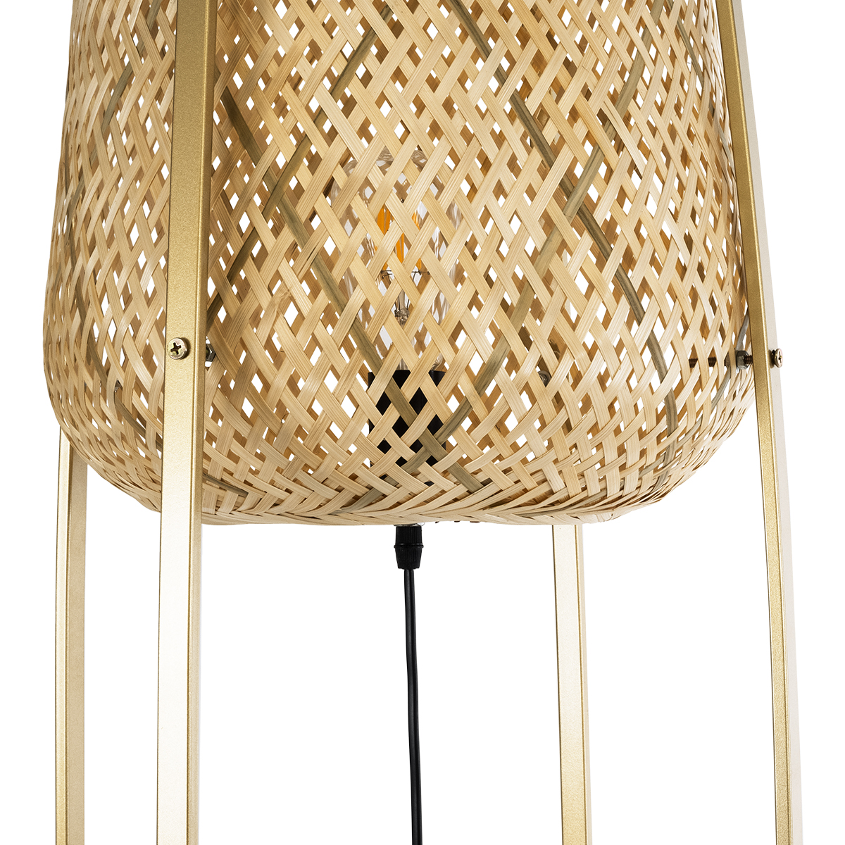 GloboStar® MEILANI 02301 Boho Επιδαπέδιο Φωτιστικό Μονόφωτο 1 x E27 AC220-240V IP20 - Φ40 x Υ150cm - Χρυσό Μεταλλικό με Μπεζ Ξύλινο Ρατάν Πλέγμα - 5 Χρόνια Εγγύηση - Image 6