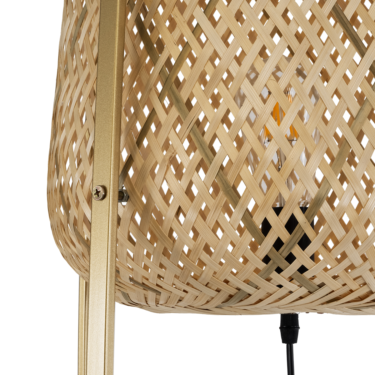 GloboStar® MEILANI 02301 Boho Επιδαπέδιο Φωτιστικό Μονόφωτο 1 x E27 AC220-240V IP20 - Φ40 x Υ150cm - Χρυσό Μεταλλικό με Μπεζ Ξύλινο Ρατάν Πλέγμα - 5 Χρόνια Εγγύηση - Image 7