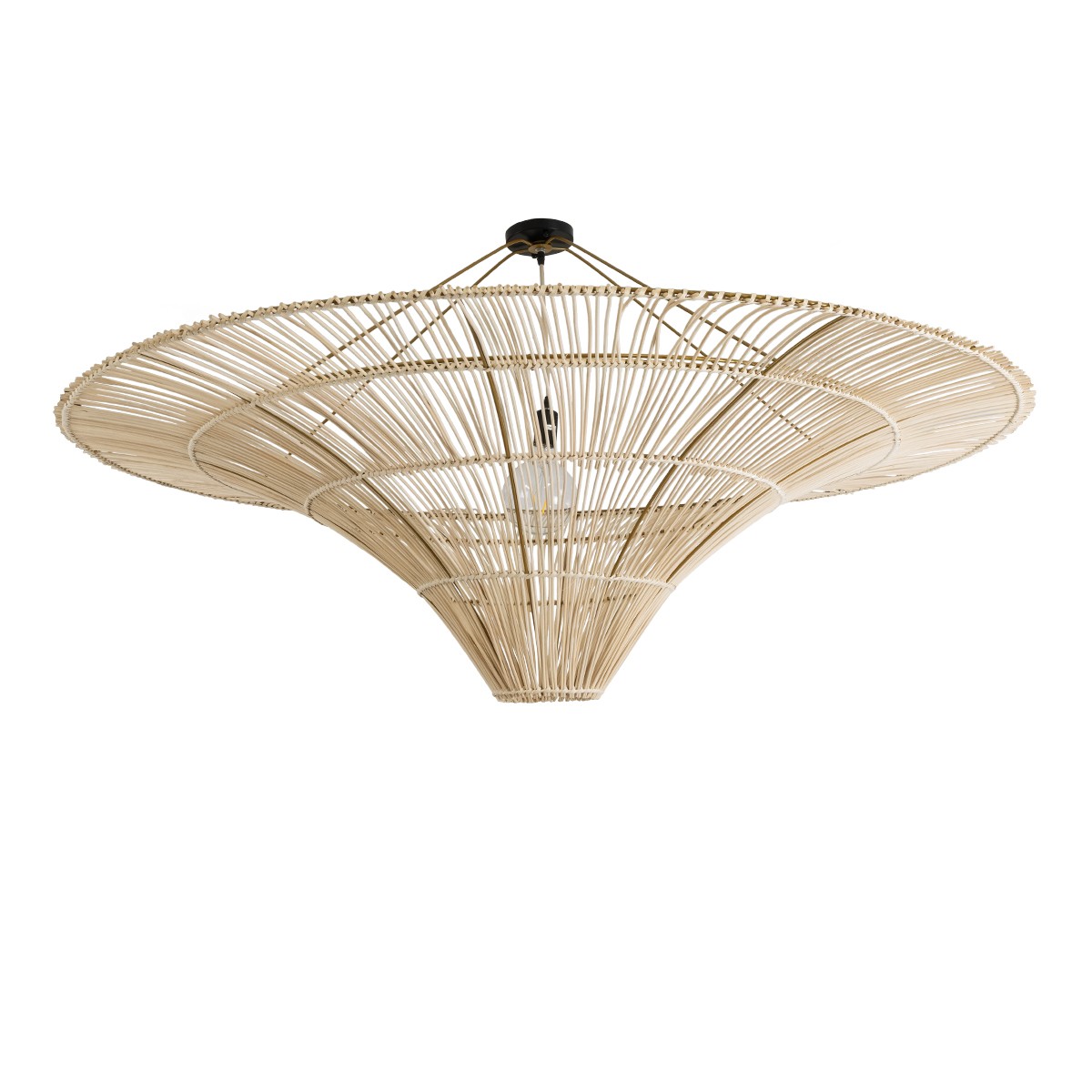GloboStar® PALERMO 02309 Boho Φωτιστικό Οροφής Μονόφωτο 1 x E27 AC220-240V IP20 - Φ150 x Υ78cm - Μπεζ Ξύλινο Μπαμπού Πλέγμα - 5 Χρόνια Εγγύηση - Image 2
