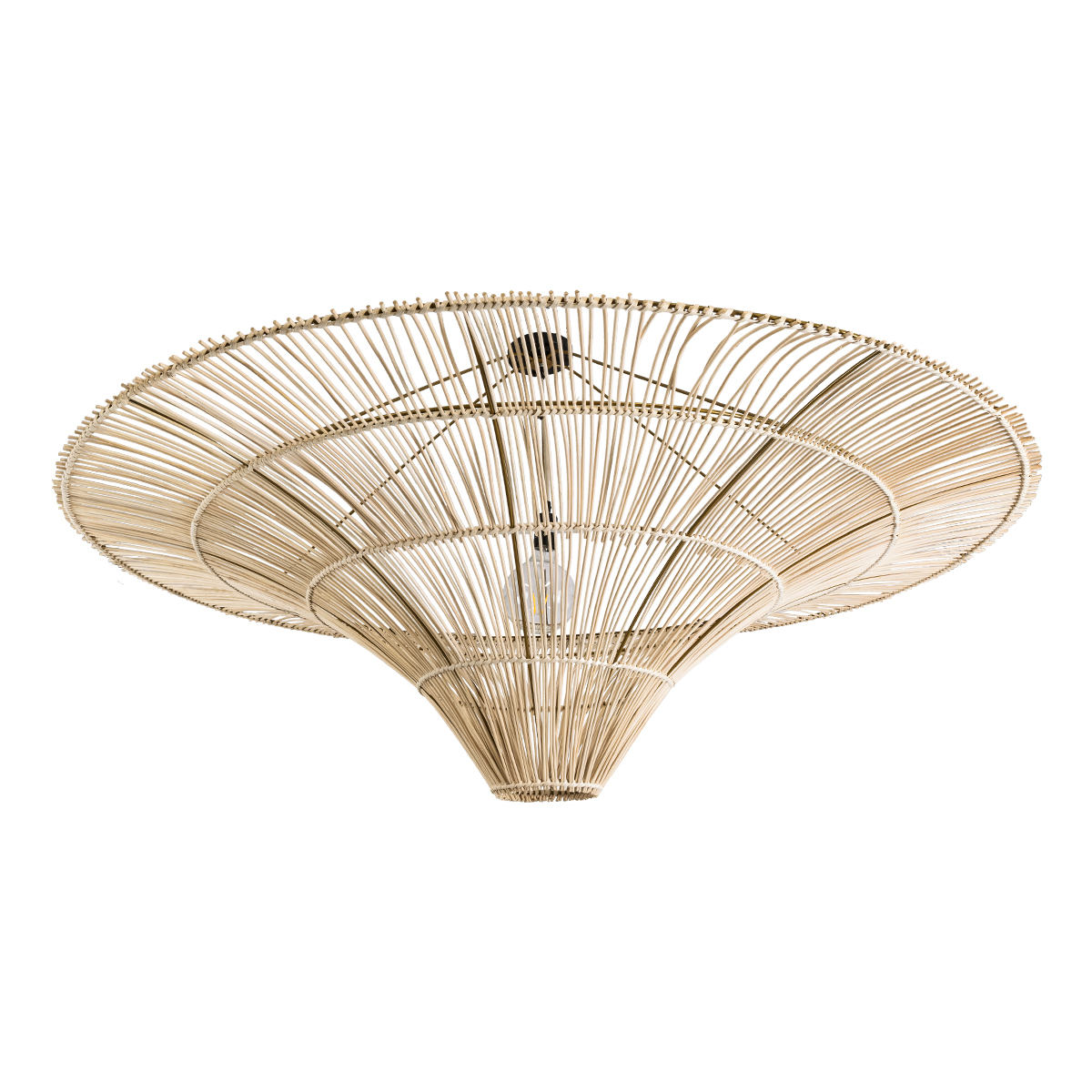 GloboStar® PALERMO 02309 Boho Φωτιστικό Οροφής Μονόφωτο 1 x E27 AC220-240V IP20 - Φ150 x Υ78cm - Μπεζ Ξύλινο Μπαμπού Πλέγμα - 5 Χρόνια Εγγύηση - Image 5