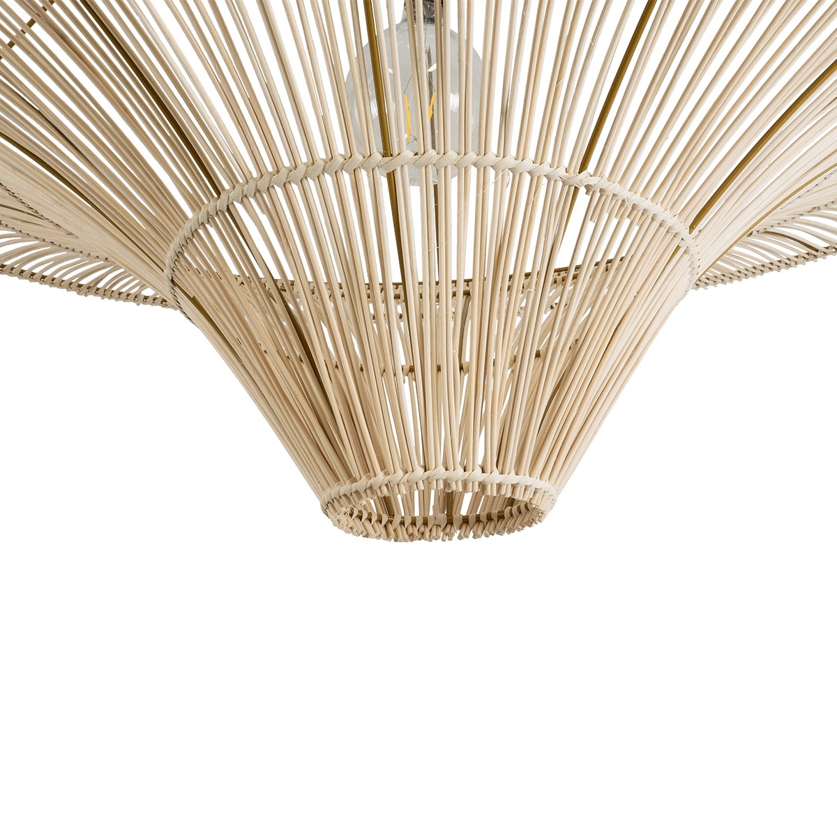 GloboStar® PALERMO 02309 Boho Φωτιστικό Οροφής Μονόφωτο 1 x E27 AC220-240V IP20 - Φ150 x Υ78cm - Μπεζ Ξύλινο Μπαμπού Πλέγμα - 5 Χρόνια Εγγύηση - Image 6