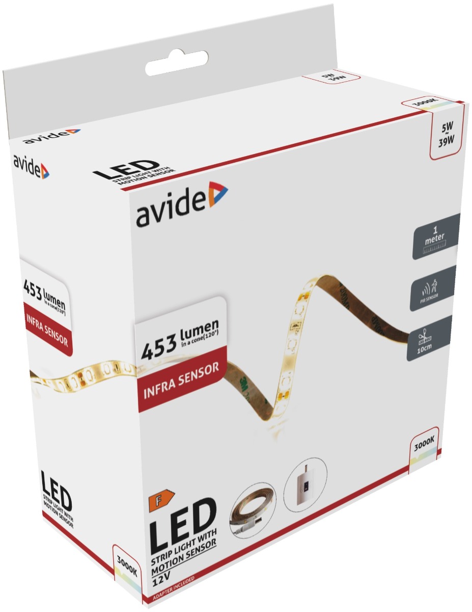 Avide LED Strip Light with Infra Sensor 12V 1m 5W 3000K