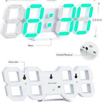 EDUP EH-LED1319 3D LED Wall Clock 9.5 Remote Control Digital Nightlight