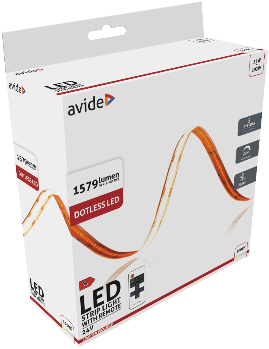 Avide LED Strip Blister RF 24V COB WW IP20 5m