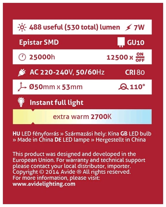 Avide LED Σπότ Αλουμίνιο + Πλαστικό 7W GU10 Θερμό 2700K - Image 2