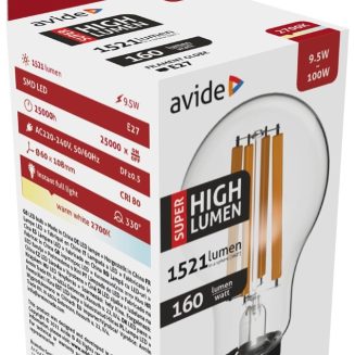 Avide LED Filament Globe 9.5W E27 A60 WW 2700K Super High Lumen