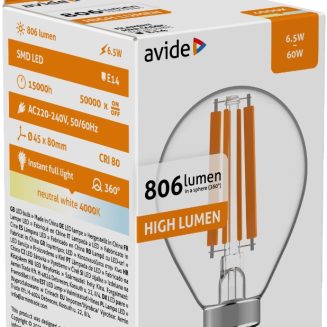 Avide LED Filament Mini Globe 6.5W E14 NW 4000K High Lumen