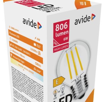 Avide LED Filament Σφαιρική 6W E27 360° Λευκό 4000K Υψηλής Φωτεινότητας