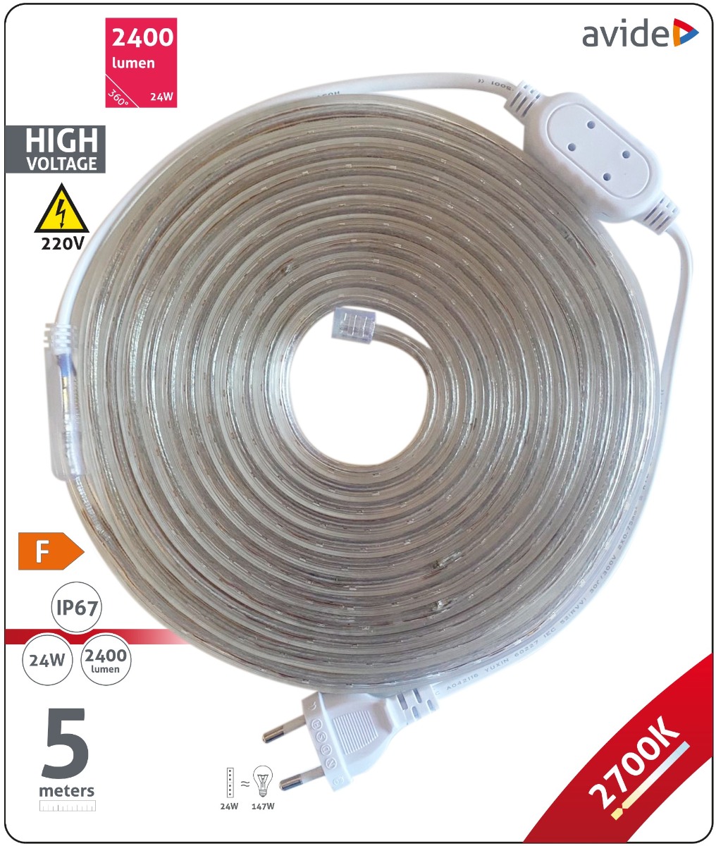 Avide LED Ταινία Blister 220V 4.8W SMD3528 60LED 2700K IP67 5m