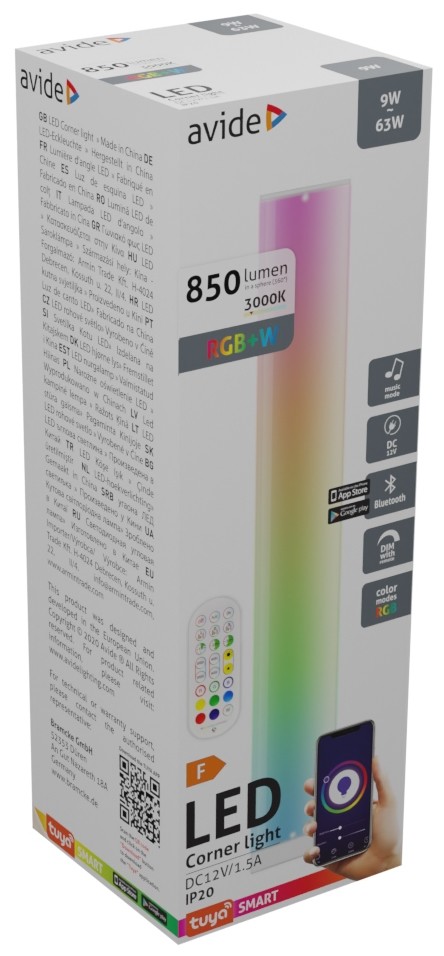 Avide LED Φωτιστικό Δαπέδου Digital RGB + 3000K BT με Αισθητήρα Μουσικής