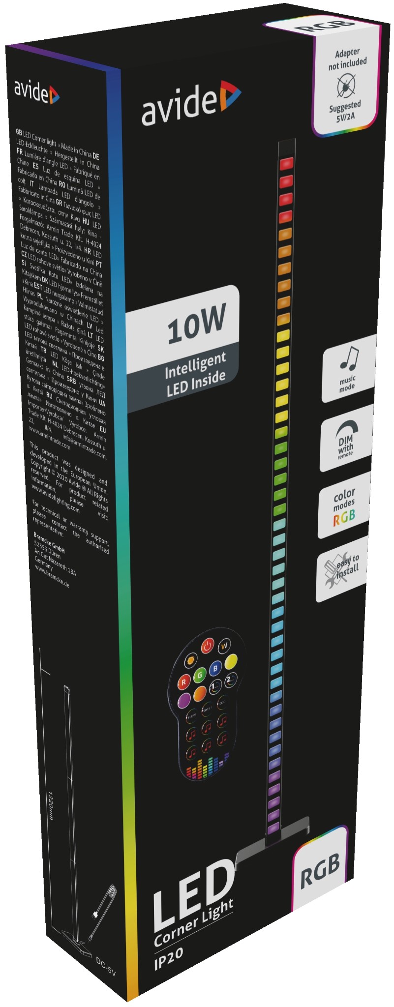 Avide LED Corner Light digital RGB with music sensor and IR remote - Image 2