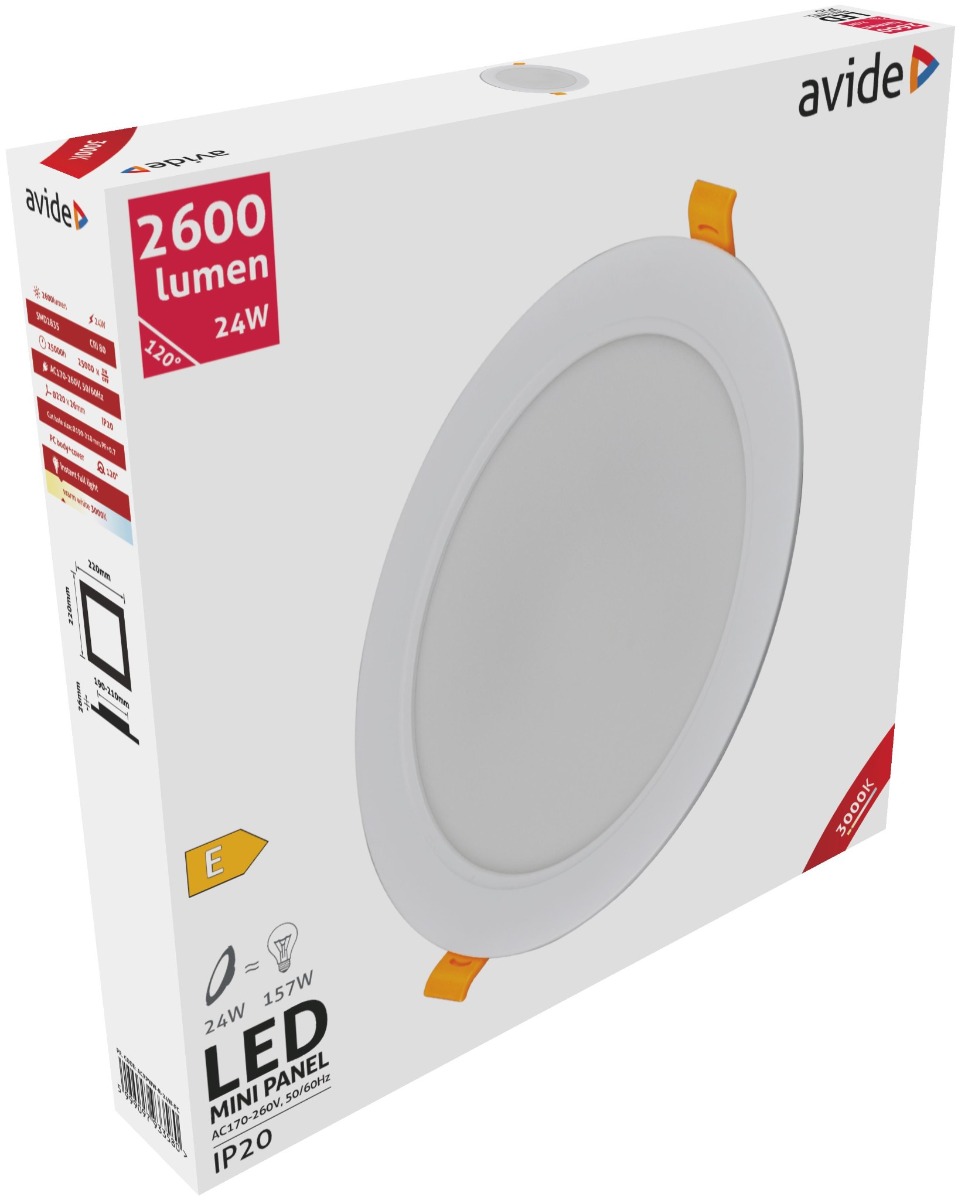 Avide LED Φωτιστικό Οροφής Χωνευτό Στρογγυλό Πλαστικό 24W Θερμό 3000K