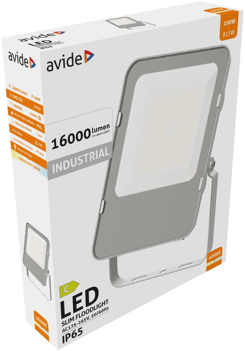 Avide LED Flood Light Industrial SMD 100W NW 4000K 160lm/W