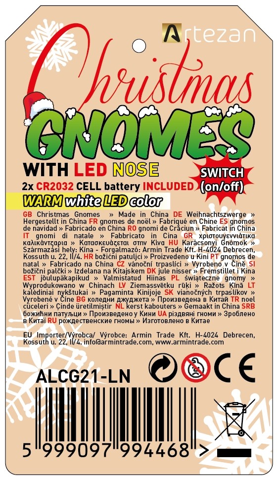 Artezan LED Christmas Gnome 25cm-LED Nose, 2xCR2032 incl. - Image 4
