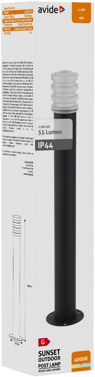 Avide Outdoor Post Lamp Sunset LED 1.5W NW 500mm IP44 Black