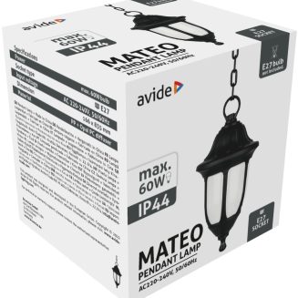 Avide Εξωτερικό Φωτιστικό Οροφής Mateo 1xE27 IP44 Μαύρο