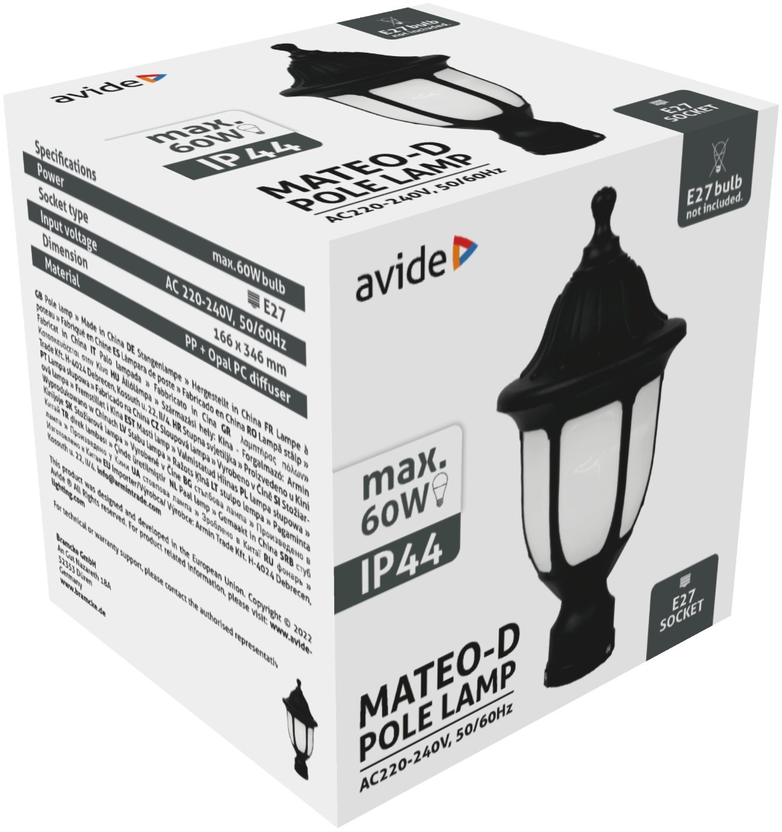 Avide Εξωτερικό Φωτιστικό Τοίχου Mateo XS 1xE27 IP44 Μαύρο