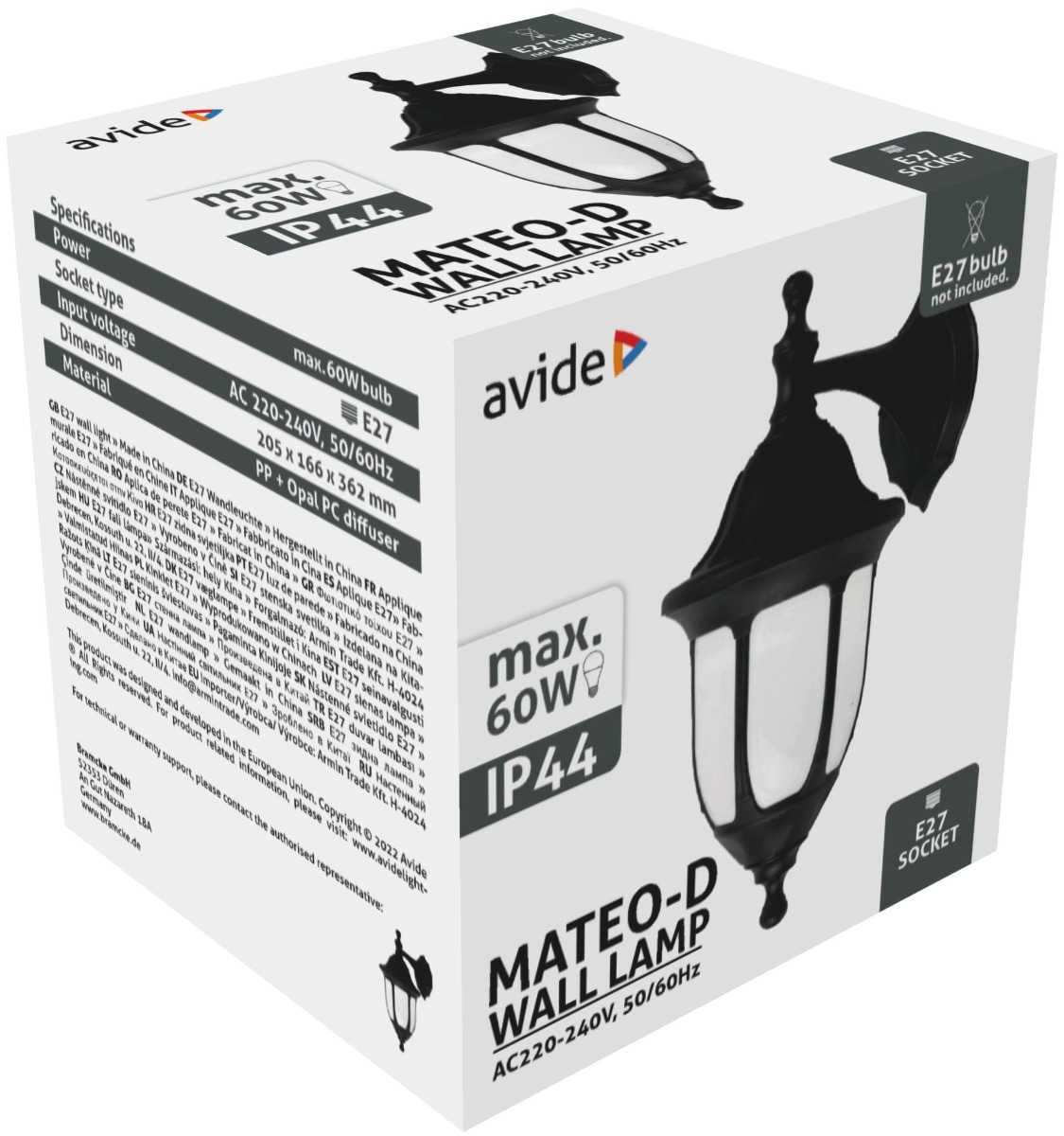 Avide Εξωτερικό Φωτιστικό Τοίχου Mateo-D 1xE27 IP44 Μαύρο