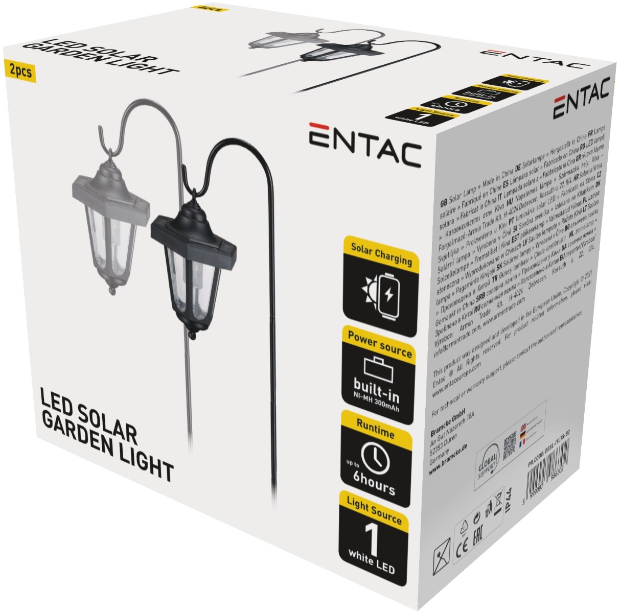 Entac Ηλιακό Κήπου σε Σιδερένιο Στήριγμα 75cm 1 LED 2τμχ/κουτί