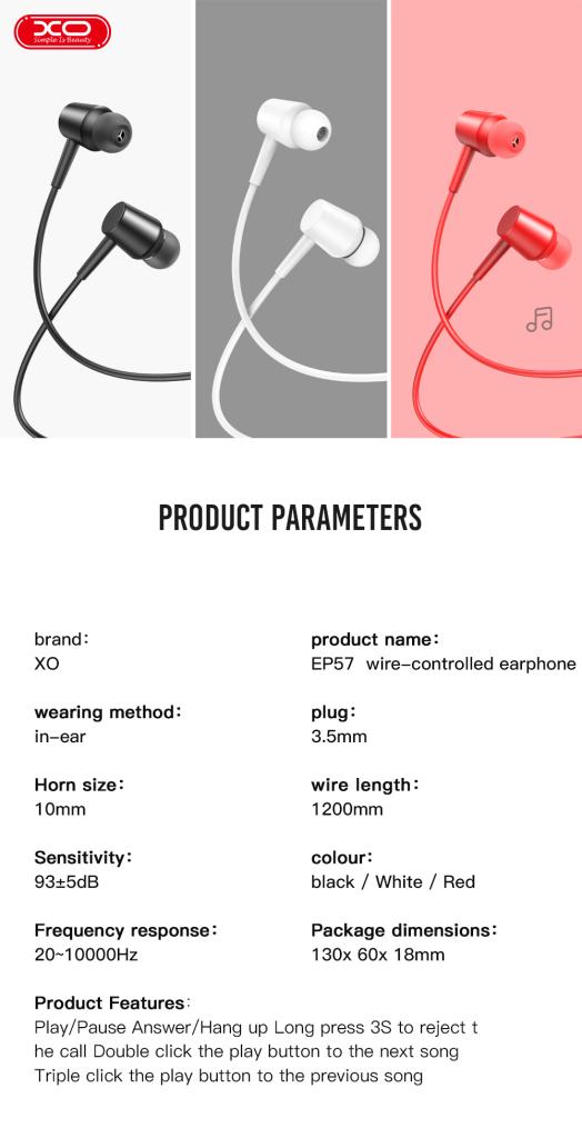 XO EP57 in-ear 3.5mm Handsfree Μαύρο - Image 3
